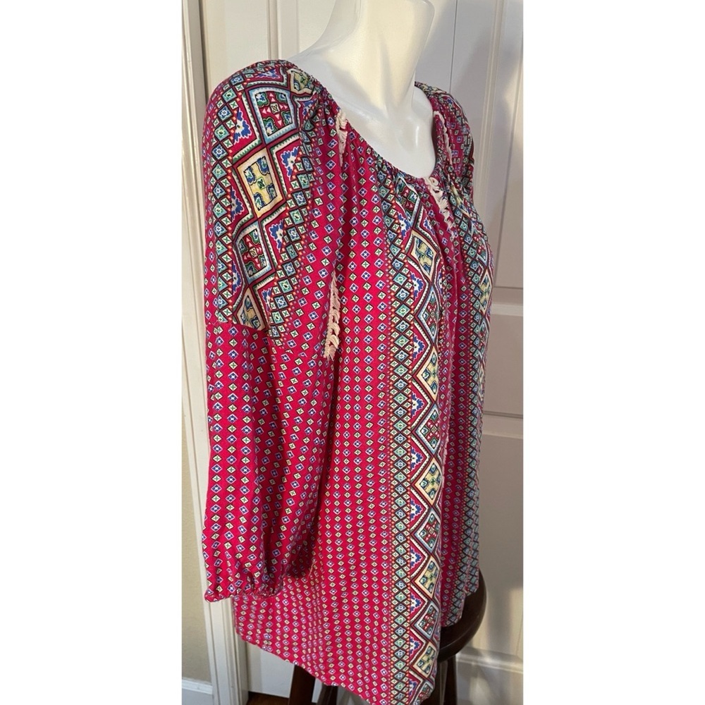 Great Northwest Indigo Blouse Tunic Boho Womens Size 1X Geo Pattern - Picture 2 of 6